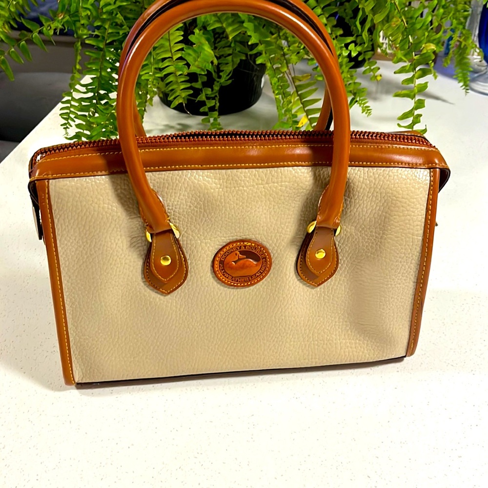 Dooney & Bourke Vintage Satchel Bag with Matching Wallet. Beige & Brown Leather